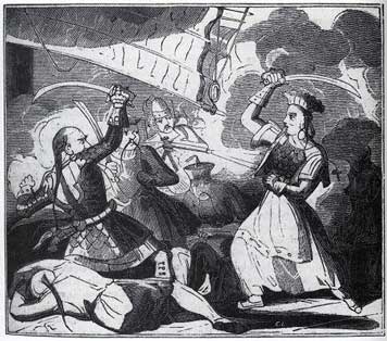 Zheng Shi au combat, gravure de 1836