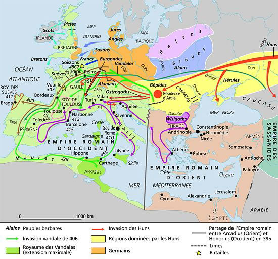 Carte des migrations barbares