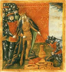 Clovis et le vase de Soissons, Grandes Chroniques de France, xive siècle.