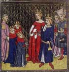 Clovis Ier et sa famille. Grandes Chroniques de France, XIVème siècle.