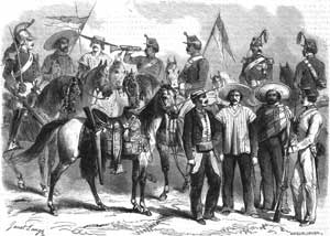 Soldats de l'armée mexicaine (d'après un croquis de M. Girardin, officier au 1er chasseurs d'Afrique).