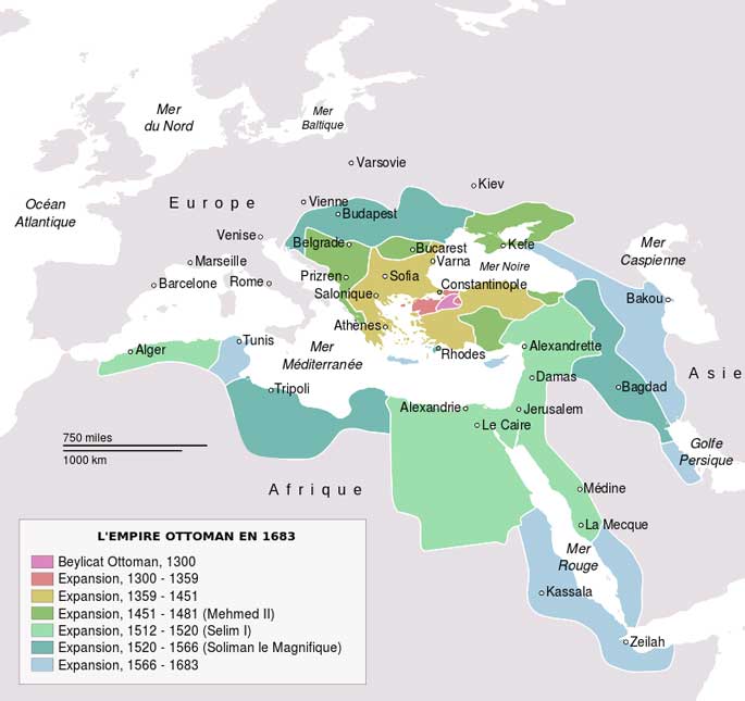 
Carte de l4empire Ottoman du XIVème au XVIIème siècle.