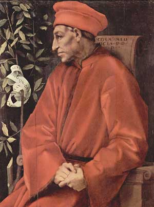 Cosme l'Ancien, par Jacopo Pontormo, 1518, huile sur bois, 86 × 65 cm, Florence, Galerie des Offices