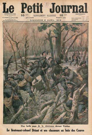 La Une du Petit Journal sur les chasseurs du bois des Caures et le colonel Driant.