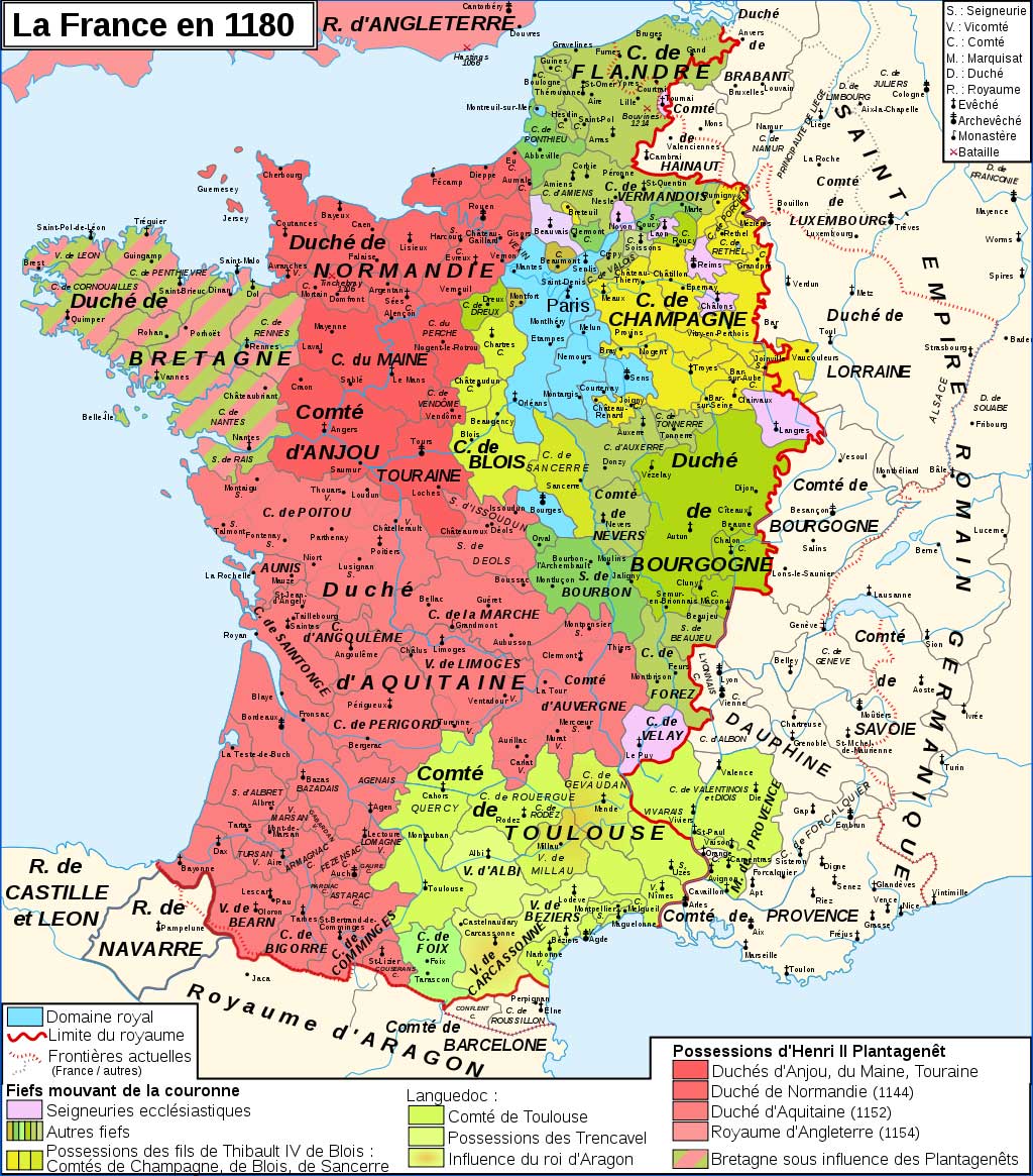 Carte de la France en 1180