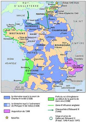 Carte de France au début de la Guerre de Cent Ans.