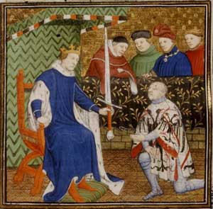 Remise de l'épée de Connétable à Duguesclin par le roi Charles V.