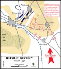 Plan de la bataille de Crécy (1346), réalisé à partir de la carte en anglais produite par le The Department of History, United States Military Academy