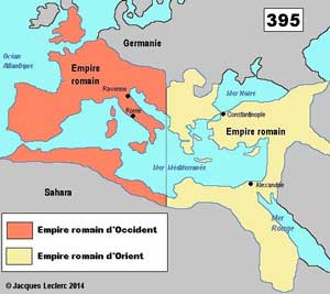 L’Empire romain à la mort de Théodose le Grand, en 395.