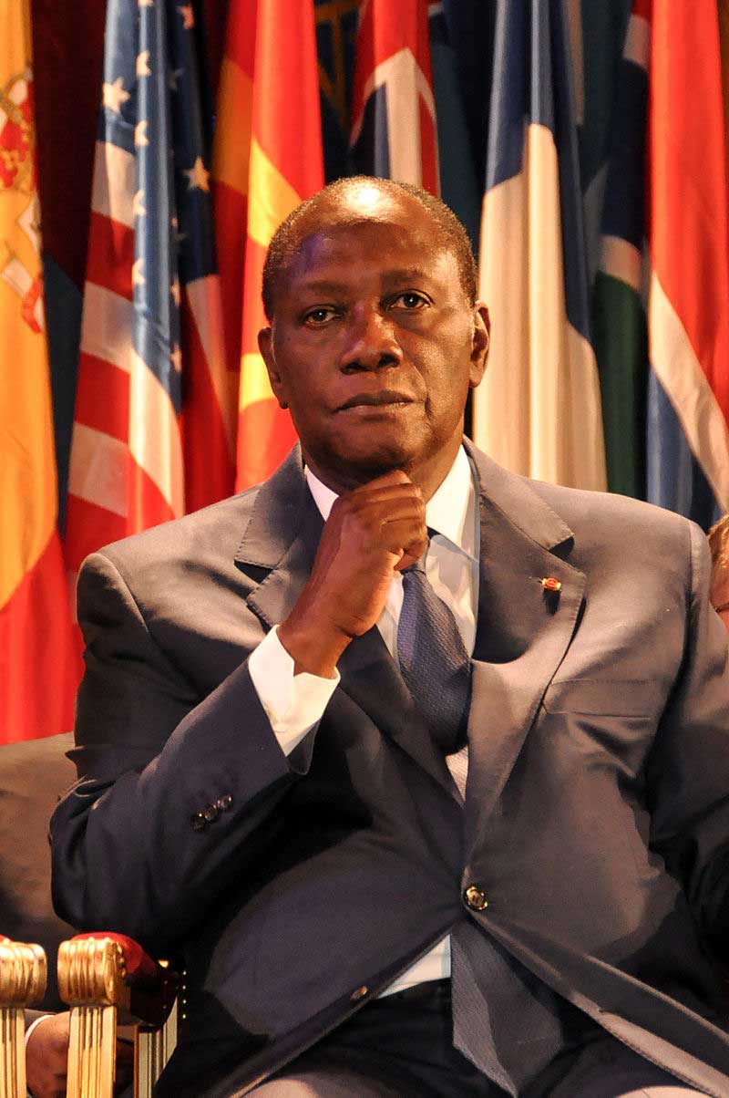 Alassane Ouattara, Président de la Côte d'Ivoire, participant à la cérémonie de remise du prix Félix-Houphouët-Boigny pour la recherche de la paix, à l'UNESCO le 14 septembre 2011.