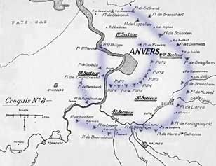 La ceinture de forts autours de la ville d'Anvers