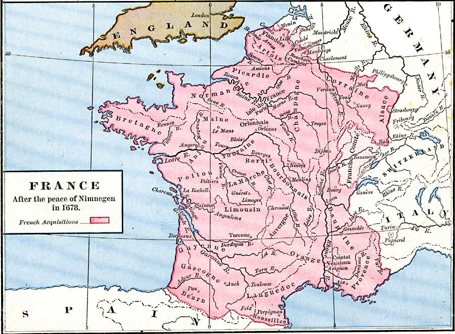 Carte de France après la paix de Nimègue