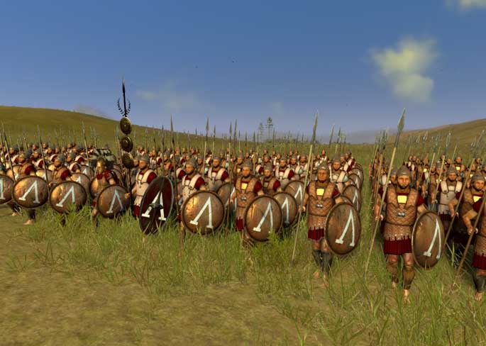 Hoplites Périèques en marche pour rejoindre leurs positions.