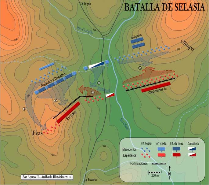 Etapes de la Bataille de Sellasia.