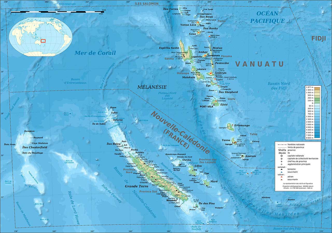 Carte de Vanuatu avec la Nouvelle-Calédonie