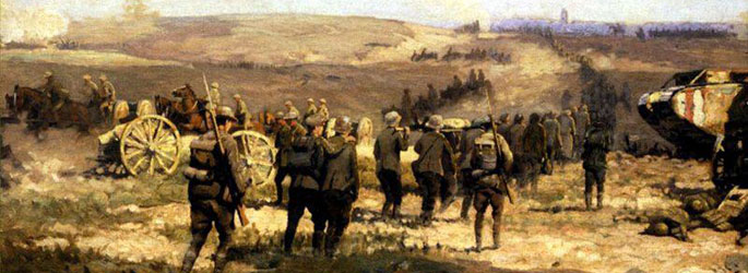 Le 8 août 1918 par William Longstaff (un peintre australien de scènes de guerre), 107 cm x 274 cm.