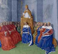 Le pape Urbain II prêchant la 1re croisade, Grandes Chroniques de France enluminées par Jean Fouquet vers 1455-1460