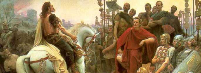 Vercingetorix jette ses armes aux pieds de Jules César par Lionel Royer (1899)